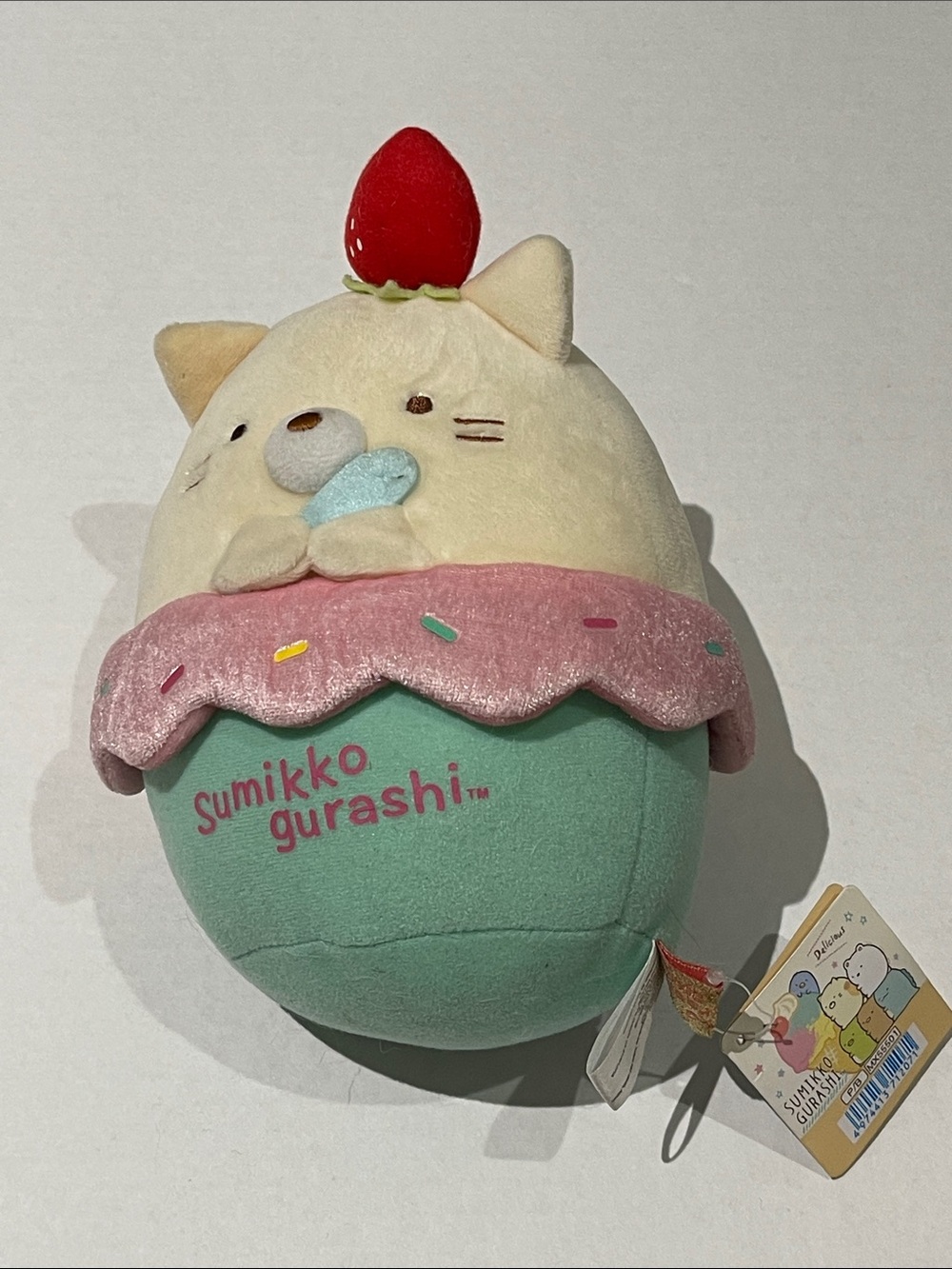 Mint & Pink Plush Cupcake Cat Stuffed Toy
